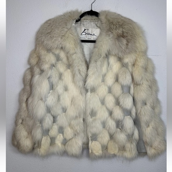 Vintage White Fox Fur Patchwork Leather Jacket Coat Ivory Evan’s 60s 70s M RARE - Picture 7 of 15